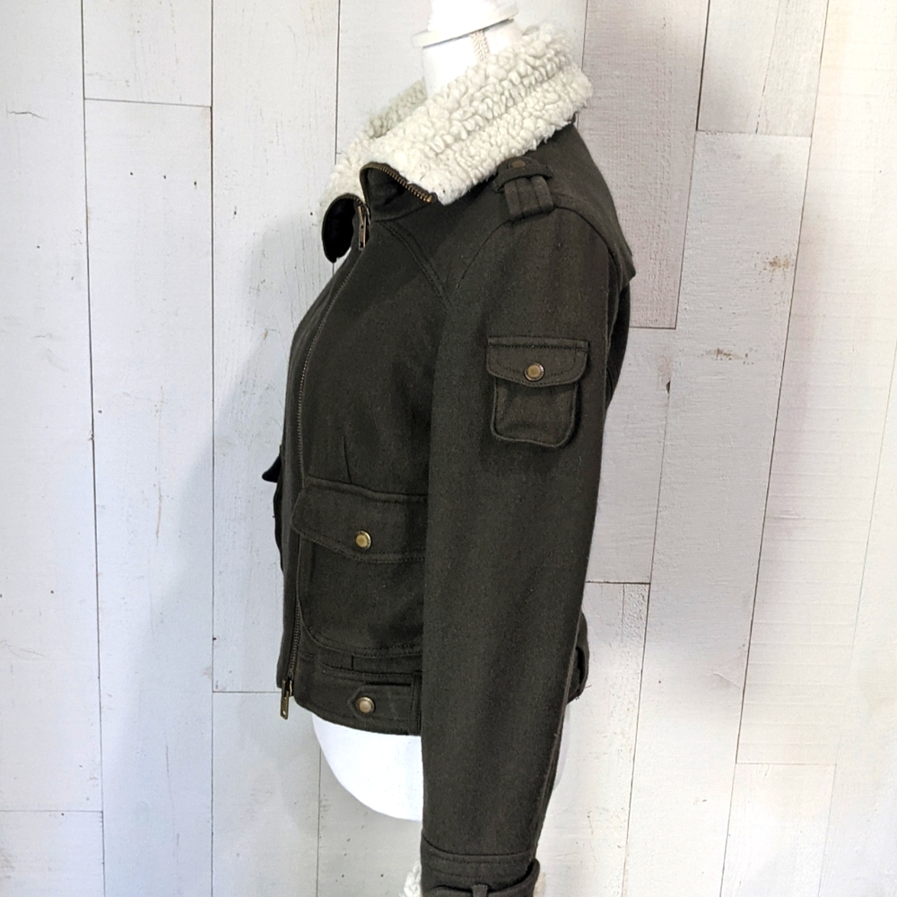 American Eagle Army Green Wool Bomber Coat - Picture 5 of 16